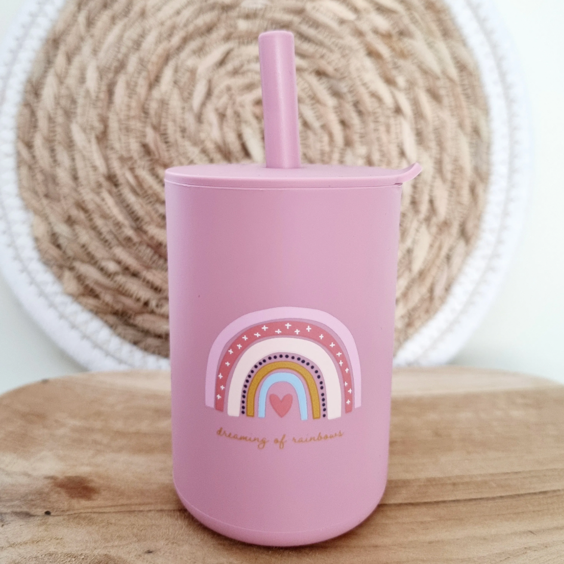 Silikon Trinkbecher mit Strohhalm - Regenbogen